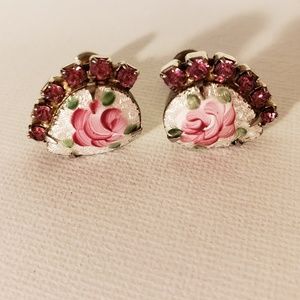 Vintage 1940s Rose Rhinestone Earrings